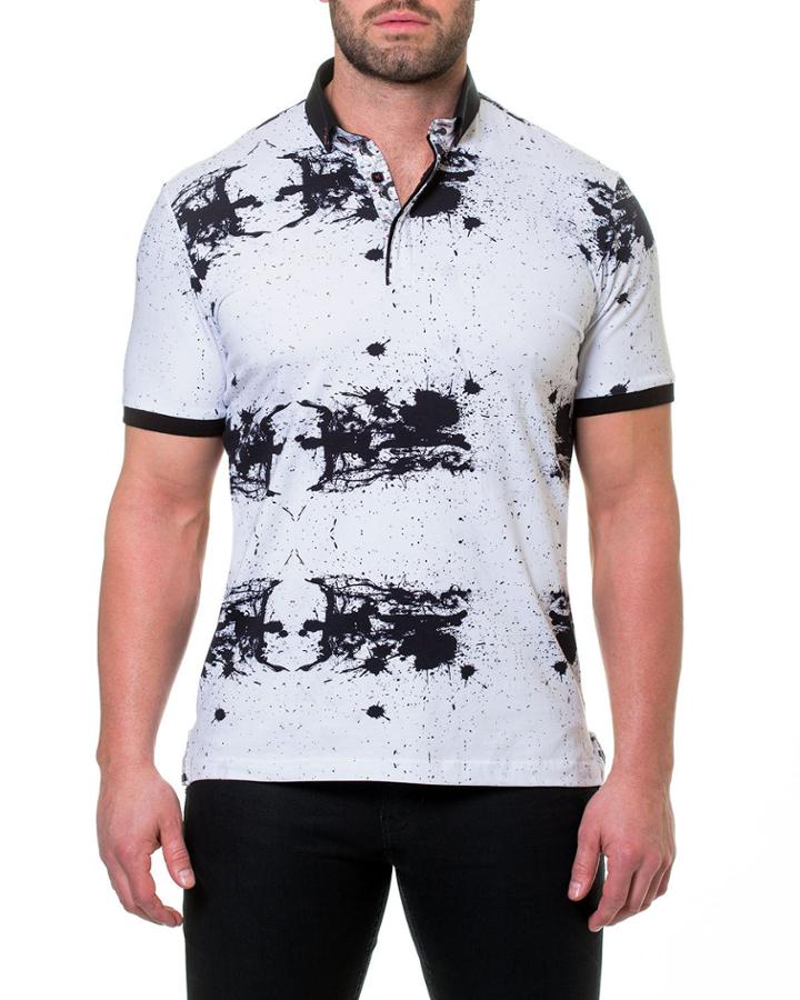 Men's Accident White Splash Printed Polo