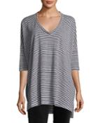 Plus Size Striped Organic Linen Jersey V-neck Tunic