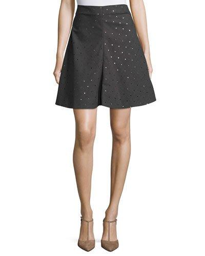 Embellished Tropical Wool A-line Skirt,