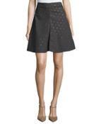 Embellished Tropical Wool A-line Skirt,