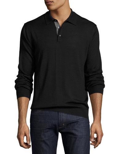 Long-sleeve Wool-blend Polo