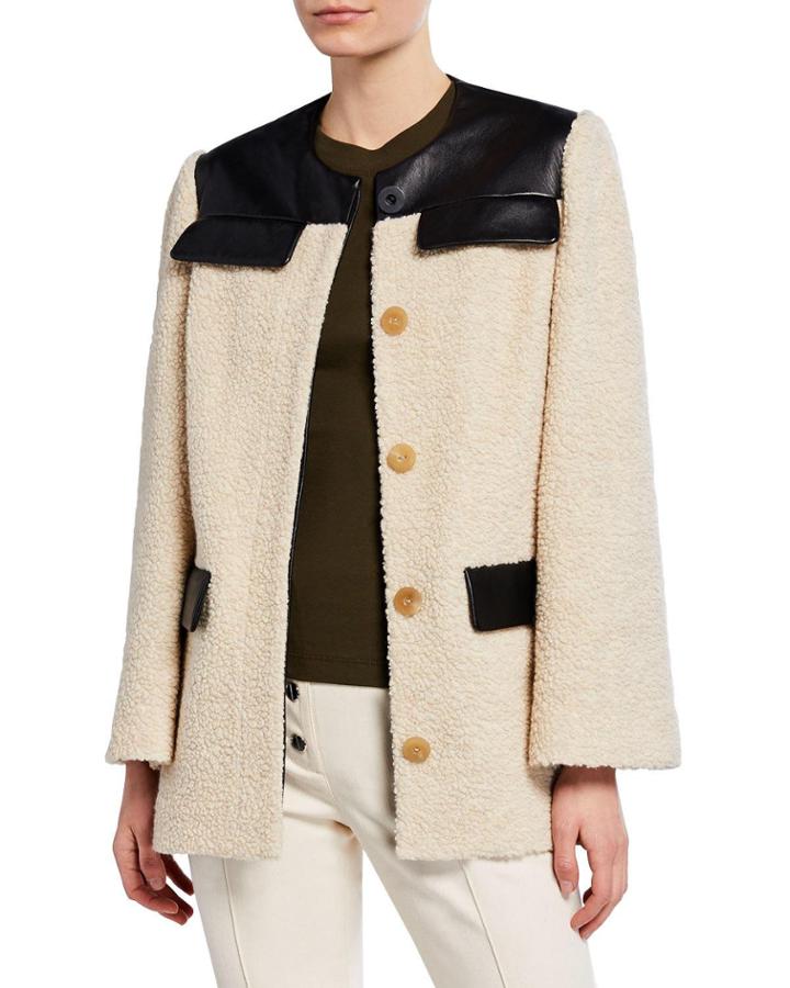 Boucle Leather Trim Safari Yoked Coat