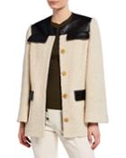 Boucle Leather Trim Safari Yoked Coat