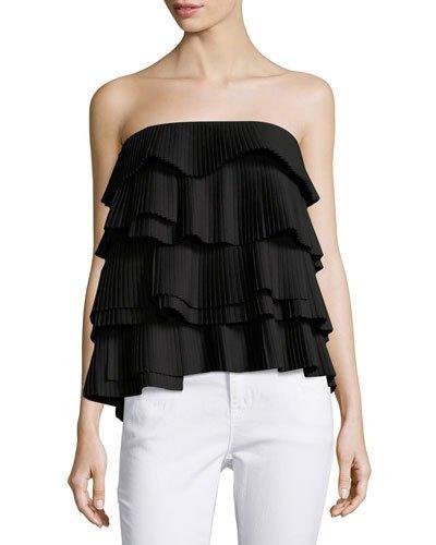 Never Mind Ruffled Bustier Top, Black