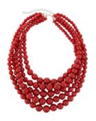 Five-row Beaded Necklace, Red