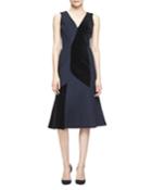 Sleeveless Velvet-inset Dress, Classic Navy