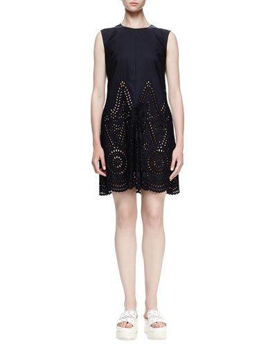 Noemie Sleeveless Eyelet Dress, Navy