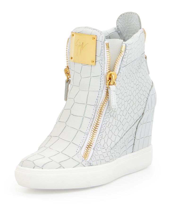 Giuseppe Zanotti Crocodile-embossed Hidden-wedge Sneaker, Bianco, Women's,