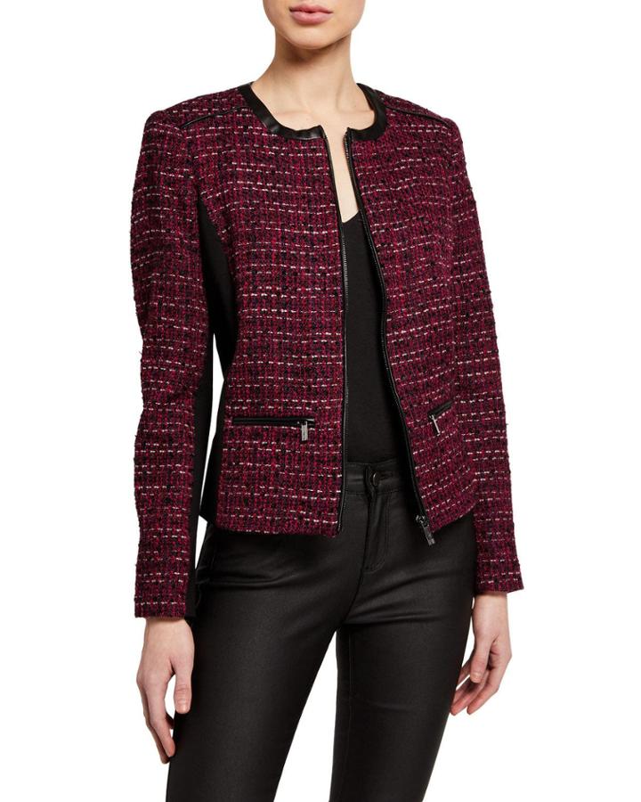 Tweed Faux-leather-trim Jacket