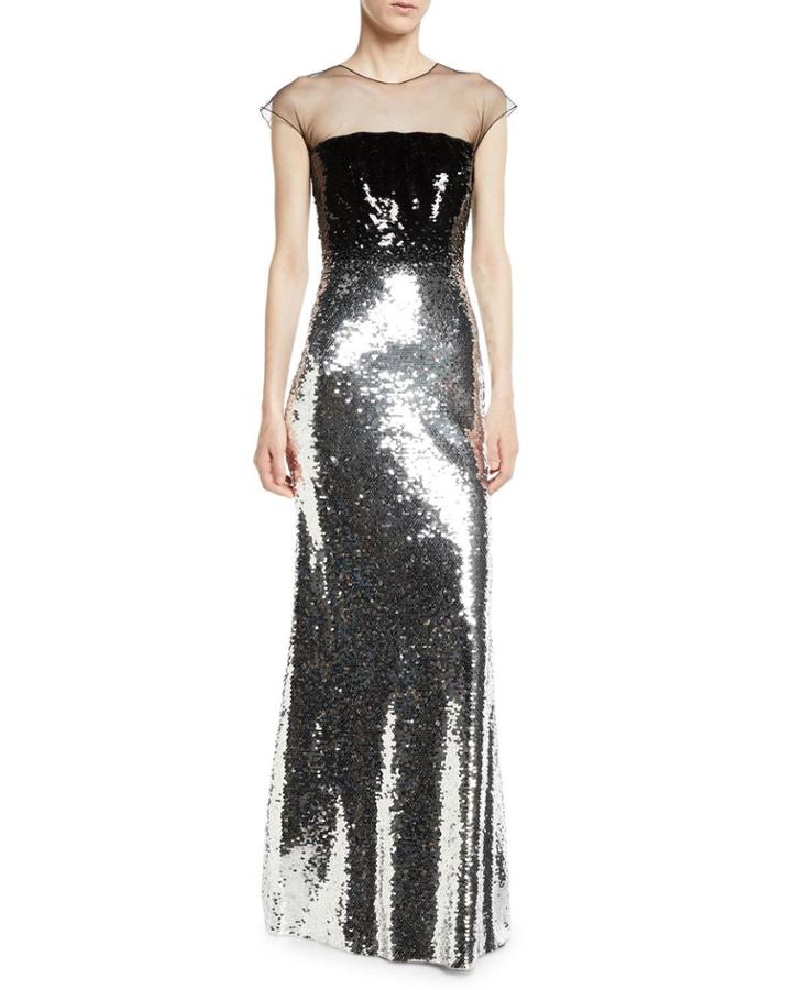 Dija Two-tone Sequin Illusion Gown