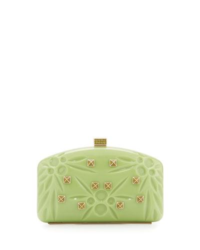Minaudiere Studded Hard Shell Clutch Bag, Green Apple