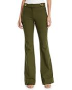 Flared Crepe Trousers With Grommet Details