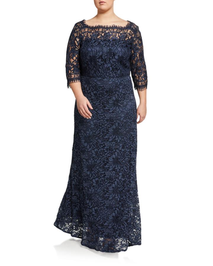 Plus Size Boat-neck Lace A-line Dress