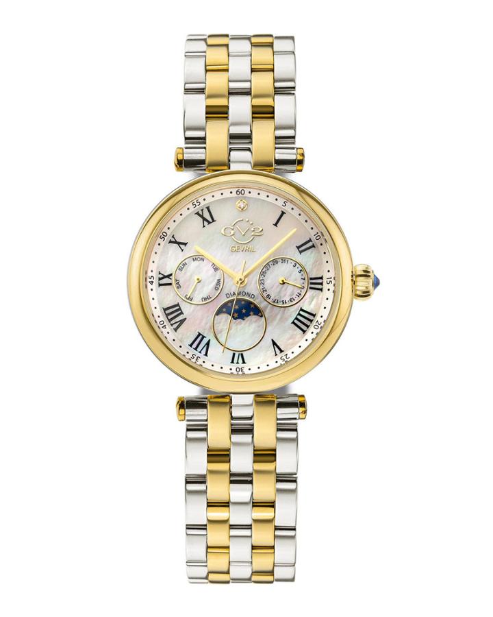 Florence Moon Phase Diamond Swiss Watch, Two-tone/white