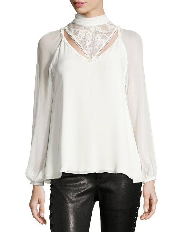 Through The Looking Glass Mock-neck Silk Blouse W/
