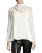 Through The Looking Glass Mock-neck Silk Blouse W/