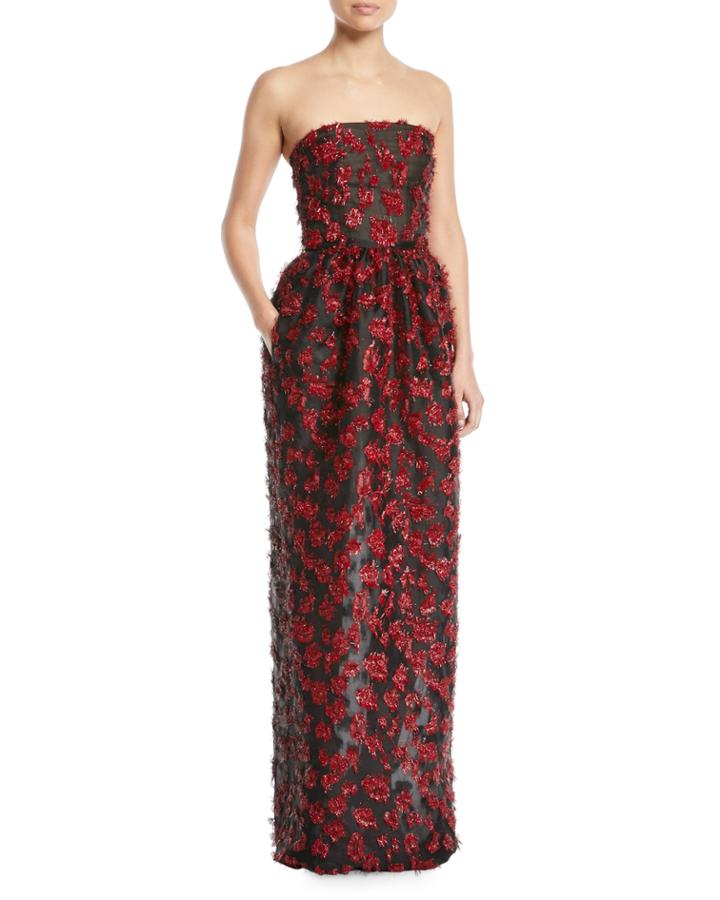 Strapless Embellished Fil Coupe 2-pocket Evening Gown