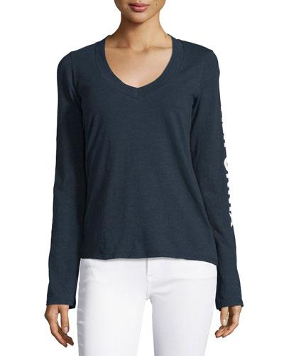 Long-sleeve V-neck Graphic T-shirt, Very