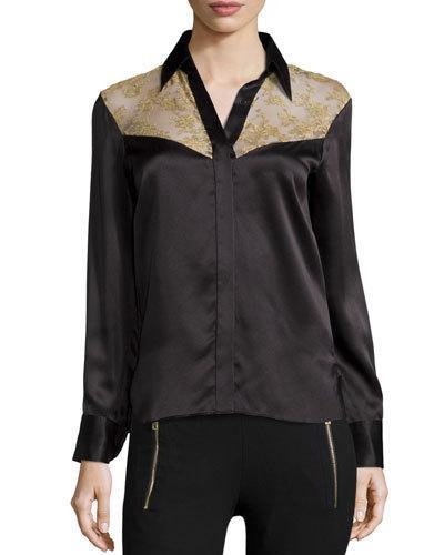 Angela Floral-panel Silk Shirt,