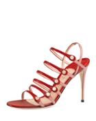 Aneta Leather Ladder-strap 95mm Sandal, Carmine Rose