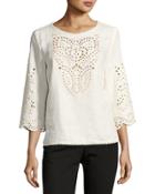 3/4-sleeve Embroidered Top