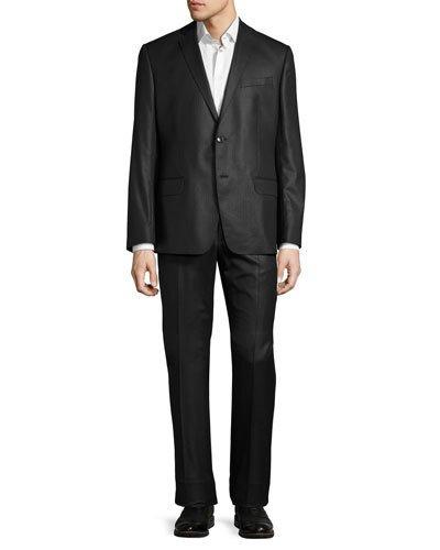 Slim-fit Wool-blend Pinstripe Suit, Black/gray