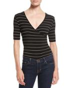 Short-sleeve Fine-line Striped Bodysuit