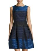 Fit-and-flare Honeycomb Jacquard Dress, Blue/navy/black