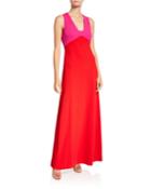 Colorblock V-neck Sleeveless Gown