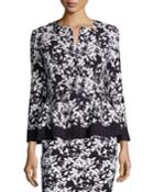 Floral-print Bracelet-sleeve Jacket, Navy/white