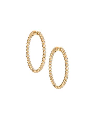 14k Gold Diamond Bezel Hoop Earrings,