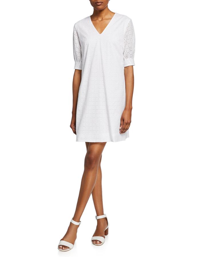 Eyelet Sheath Dress W/ Three-quarter