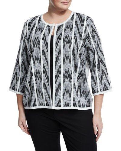 3/4-sleeve Chevron Jacket, White/black,