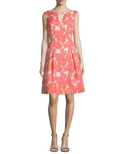 Cap-sleeve Floral-embellished Cocktail Dress