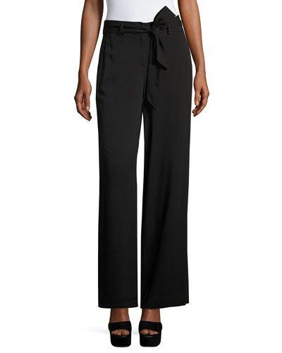 Tie-belt Wide-leg Pants, Black