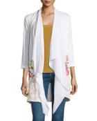 Embroidered 3/4-sleeve Cardigan, White