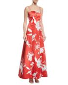 Rai Bustier Floral-print Evening Gown