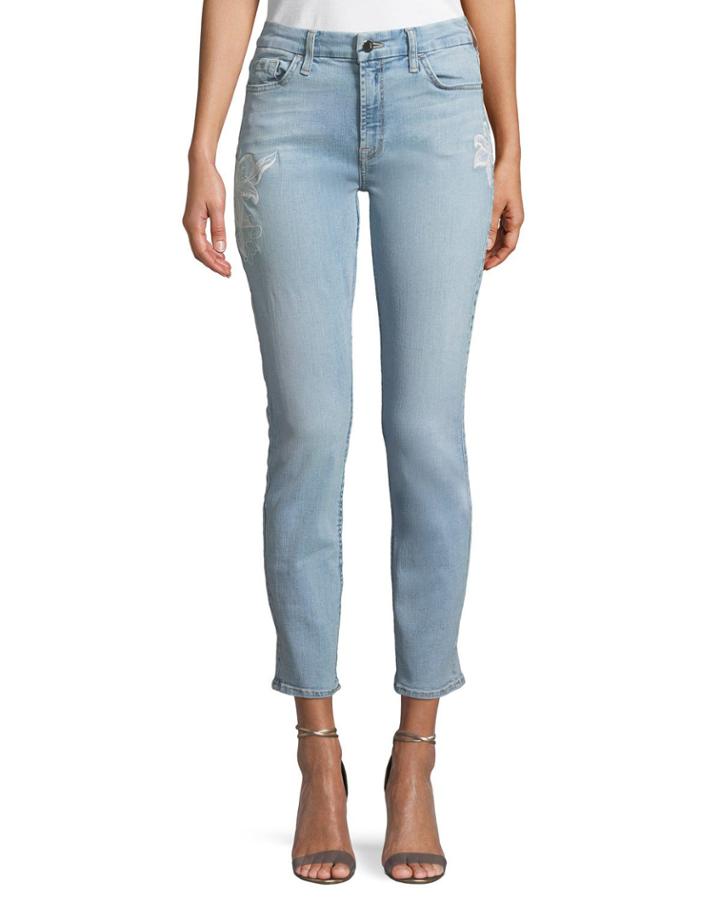 Havana Skinny Floral-embroidered Ankle Jeans