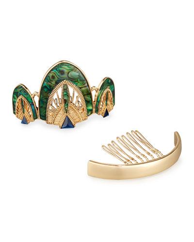 Art Deco Bun Pin Set, Green/golden