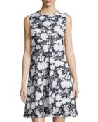 Fit-and-flare Floral Eyelet Dress, Navy/white