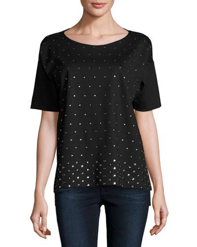 Studded Ponte Knit Top, Black