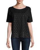 Studded Ponte Knit Top, Black