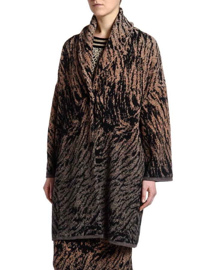 Tiger Jacquard Shawl-collar Coat
