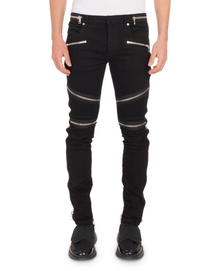 Men's Nervures Skinny Jeans With Zip Embellishments