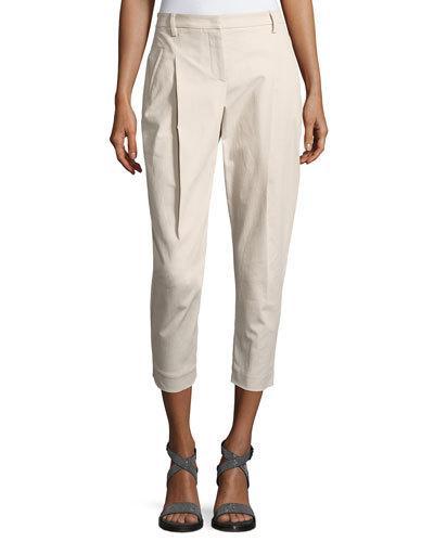 Carrot Cotton-blend Cropped Pants, Beige
