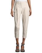 Carrot Cotton-blend Cropped Pants, Beige