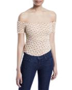 Smocked Off-the-shoulder Floral Bodysuit