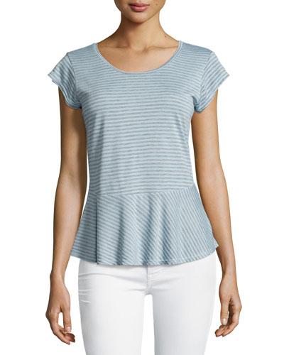 Short-sleeve Peplum Striped Top,