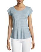 Short-sleeve Peplum Striped Top,