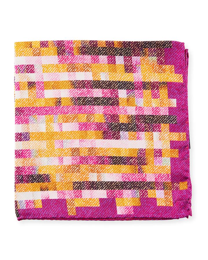 Grid-print Silk Pocket